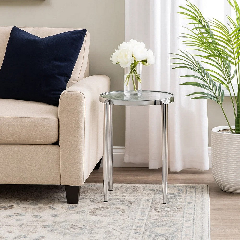 End Table with Tubular Rounded Legs and Frosted Glass Top, Silver - BM262117