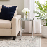 End Table with Tubular Rounded Legs and Frosted Glass Top, Silver - BM262117