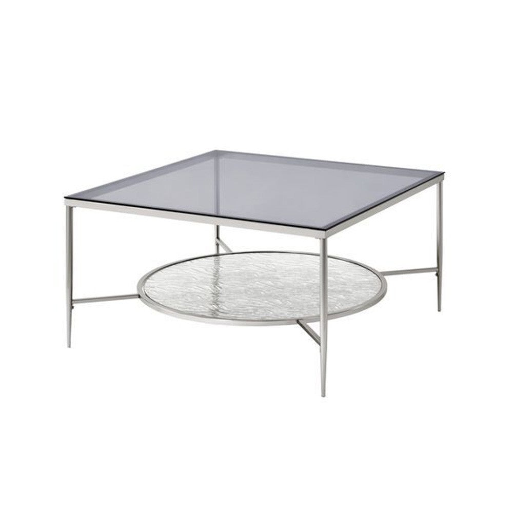 Coffee Table with Textured Round Shelf, Silver - BM262118