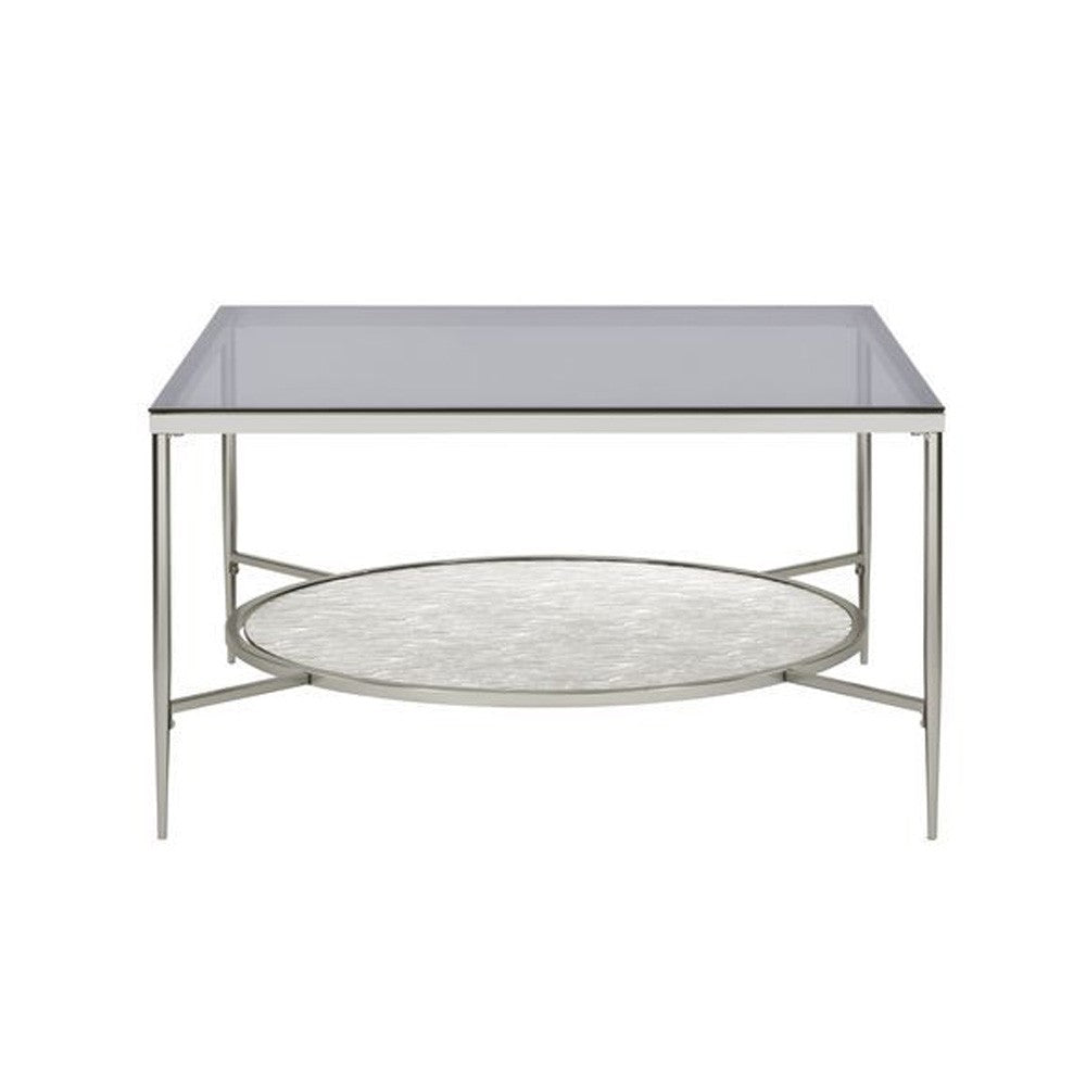 Coffee Table with Textured Round Shelf, Silver - BM262118