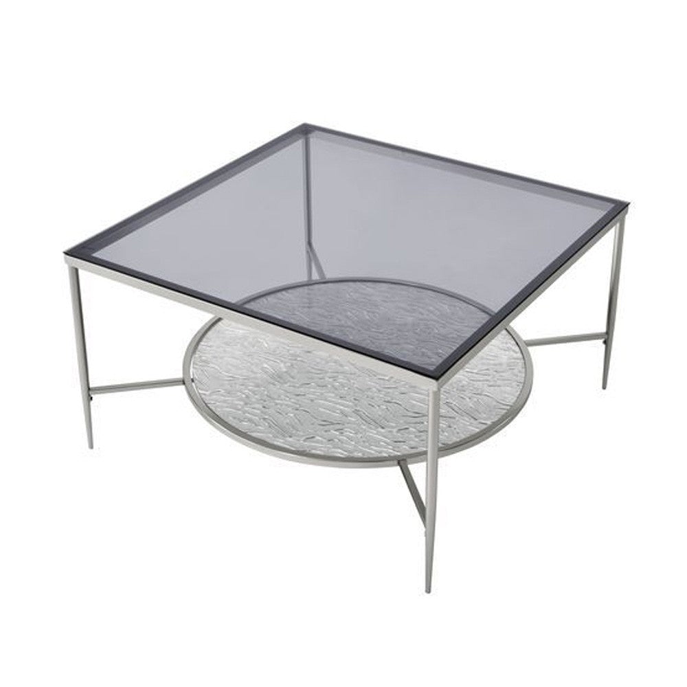 Coffee Table with Textured Round Shelf, Silver - BM262118