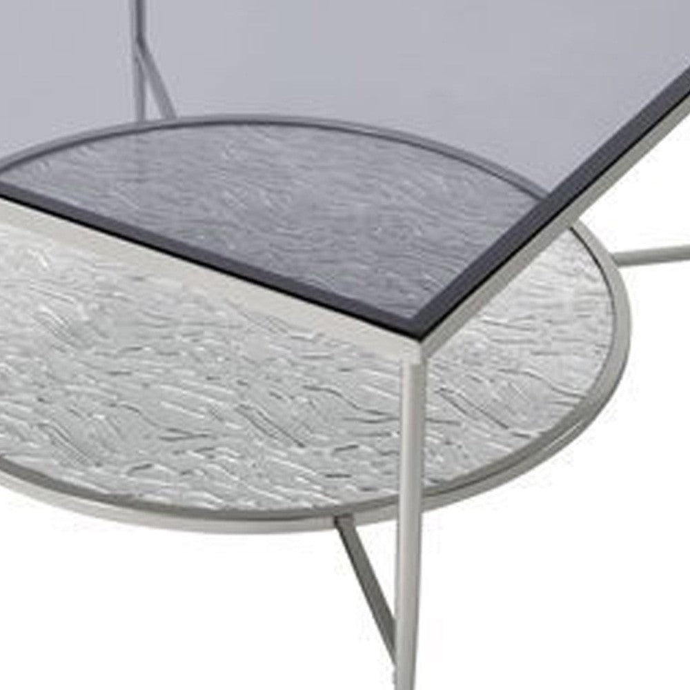 Coffee Table with Textured Round Shelf, Silver - BM262118