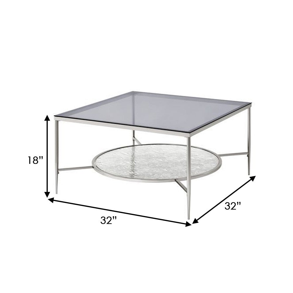 Coffee Table with Textured Round Shelf, Silver - BM262118