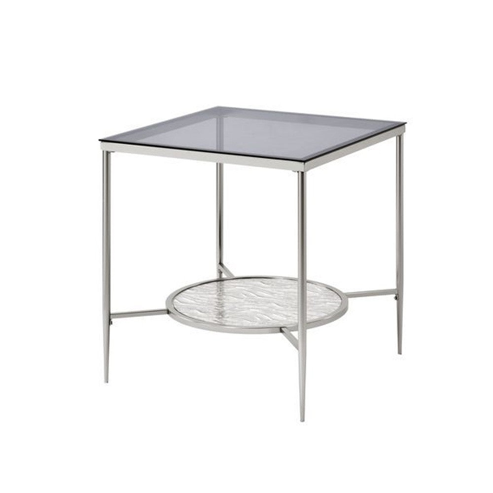 End Table with Textured Round Shelf, Silver - BM262119