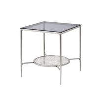 End Table with Textured Round Shelf, Silver - BM262119