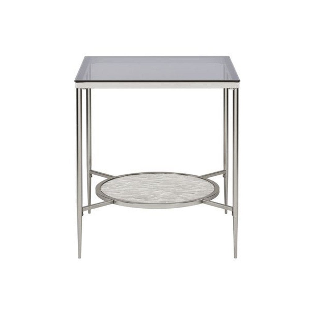 End Table with Textured Round Shelf, Silver - BM262119