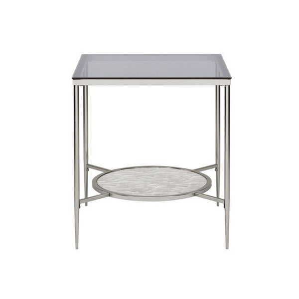 End Table with Textured Round Shelf, Silver - BM262119