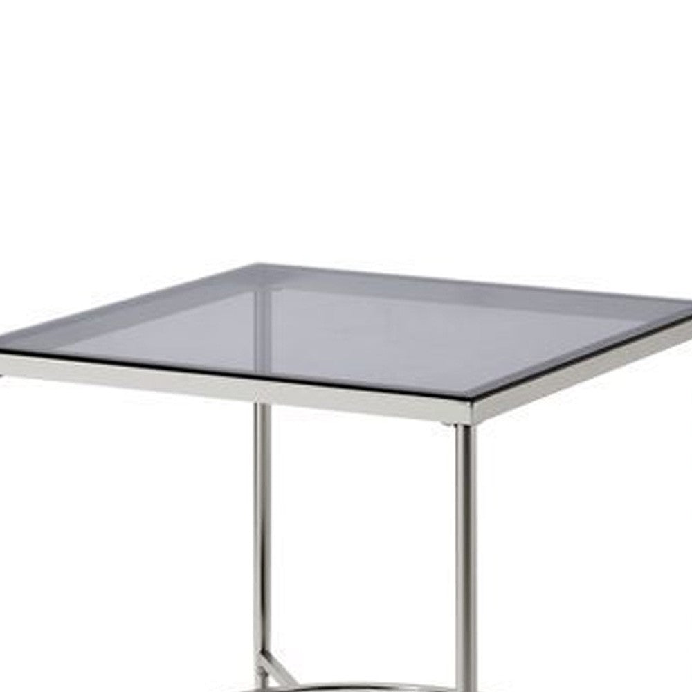 End Table with Textured Round Shelf, Silver - BM262119