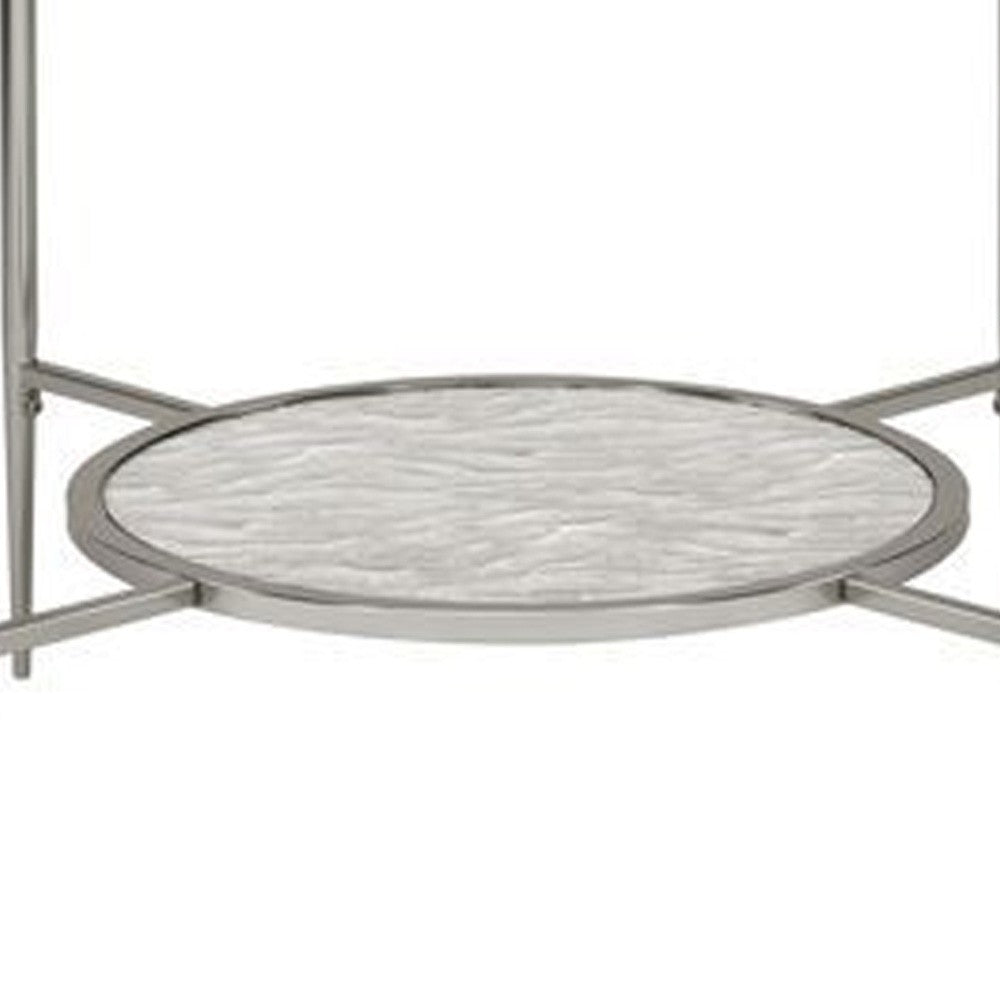 End Table with Textured Round Shelf, Silver - BM262119