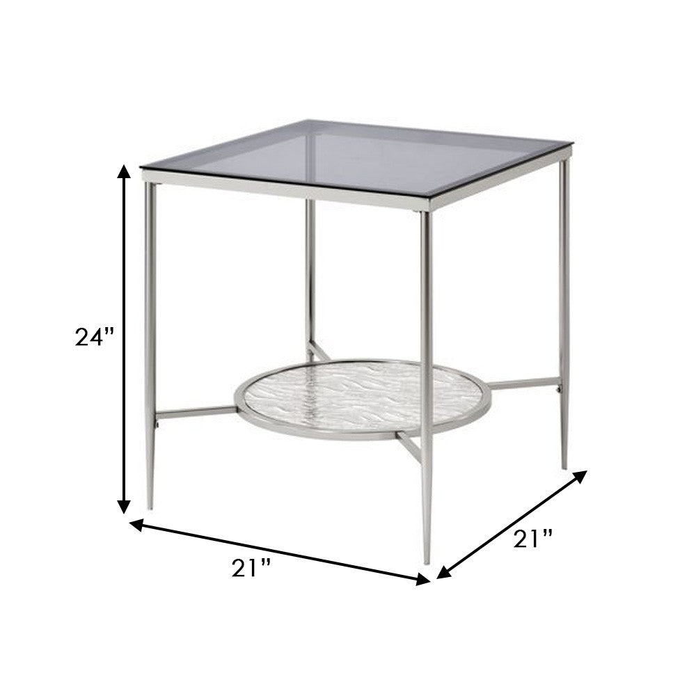 End Table with Textured Round Shelf, Silver - BM262119