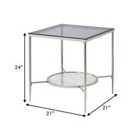 End Table with Textured Round Shelf, Silver - BM262119