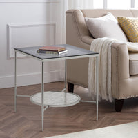 End Table with Textured Round Shelf, Silver - BM262119