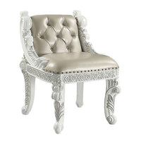 Vanity Stool with Nailhead Trim and Queen Anne Legs, White - BM262136
