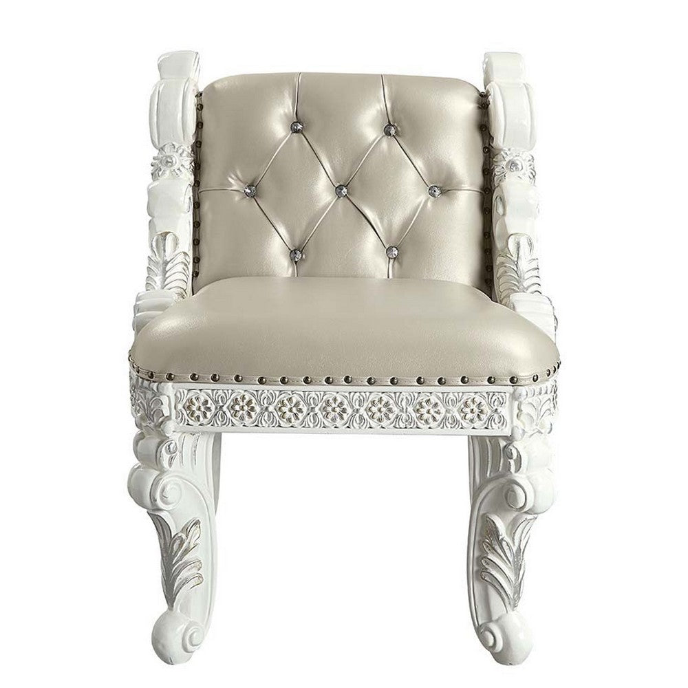 Vanity Stool with Nailhead Trim and Queen Anne Legs, White - BM262136