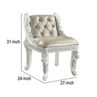 Vanity Stool with Nailhead Trim and Queen Anne Legs, White - BM262136