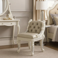 Vanity Stool with Nailhead Trim and Queen Anne Legs, White - BM262136