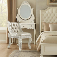 Vanity Stool with Nailhead Trim and Queen Anne Legs, White - BM262136