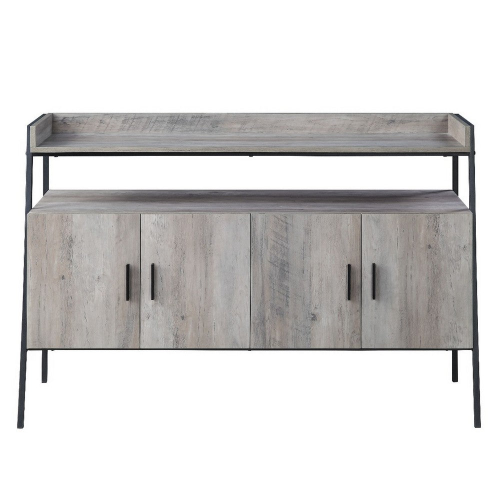 TV Stand with 2 Double Door Cabinet and Tubular Frame, Oak Gray - BM262157