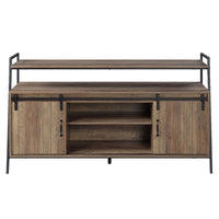 TV Stand with 2 Sliding Barn Doors and Tubular Frame, Oak Brown - BM262160