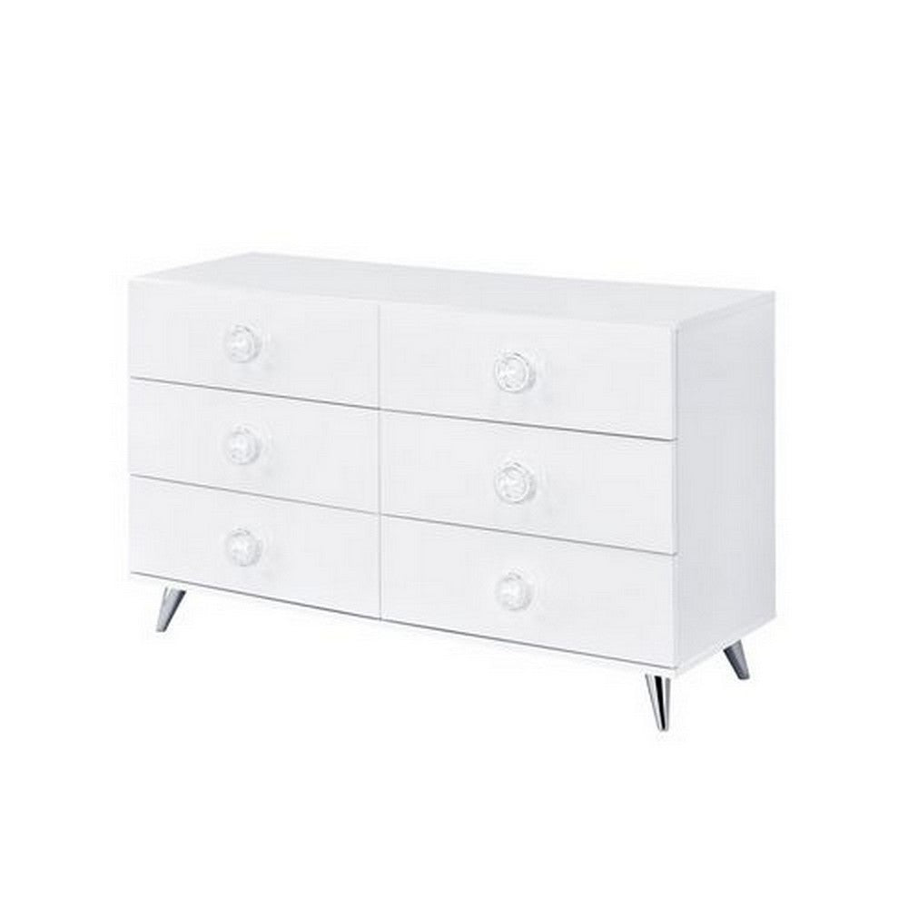 Dresser with 6 Drawers and Angled Metal Feet, White - BM262175