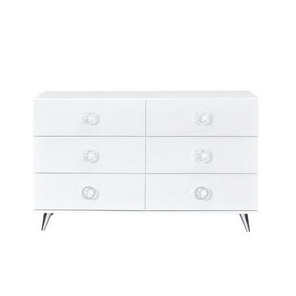 Dresser with 6 Drawers and Angled Metal Feet, White - BM262175