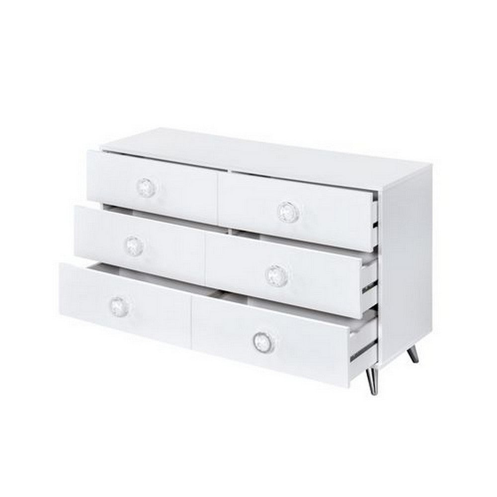 Dresser with 6 Drawers and Angled Metal Feet, White - BM262175