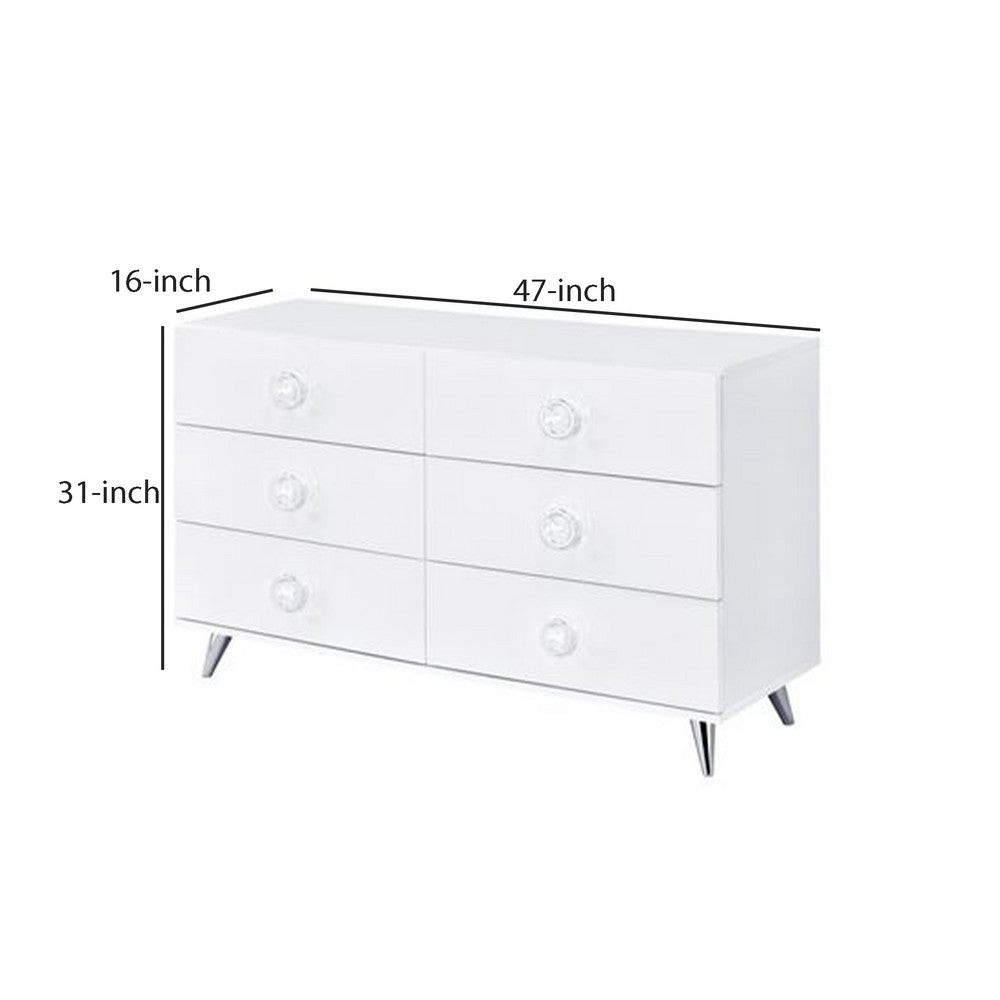 Dresser with 6 Drawers and Angled Metal Feet, White - BM262175