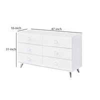 Dresser with 6 Drawers and Angled Metal Feet, White - BM262175