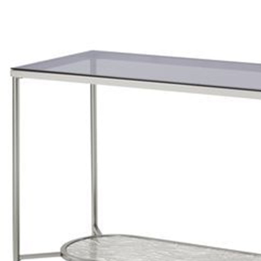 Sofa Table with Textured Obround Shelf, Silver - BM262204