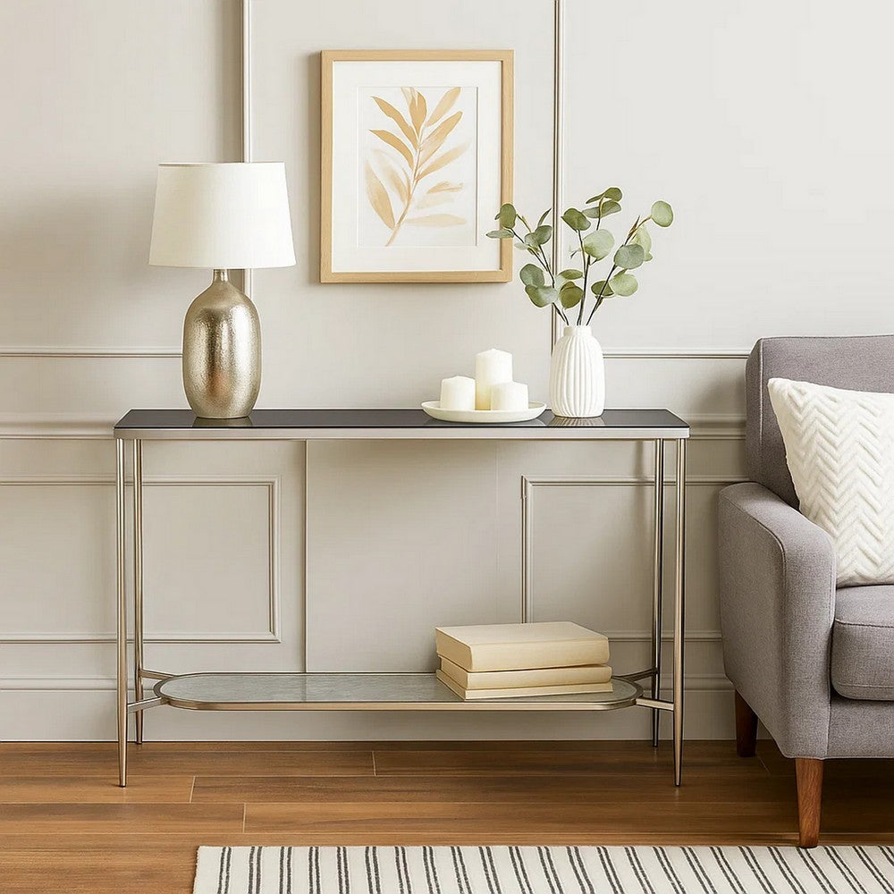 Sofa Table with Textured Obround Shelf, Silver - BM262204