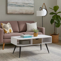 Coffee Table with Melamine Paper Veneer Top and 1 Drawer, White - BM262207