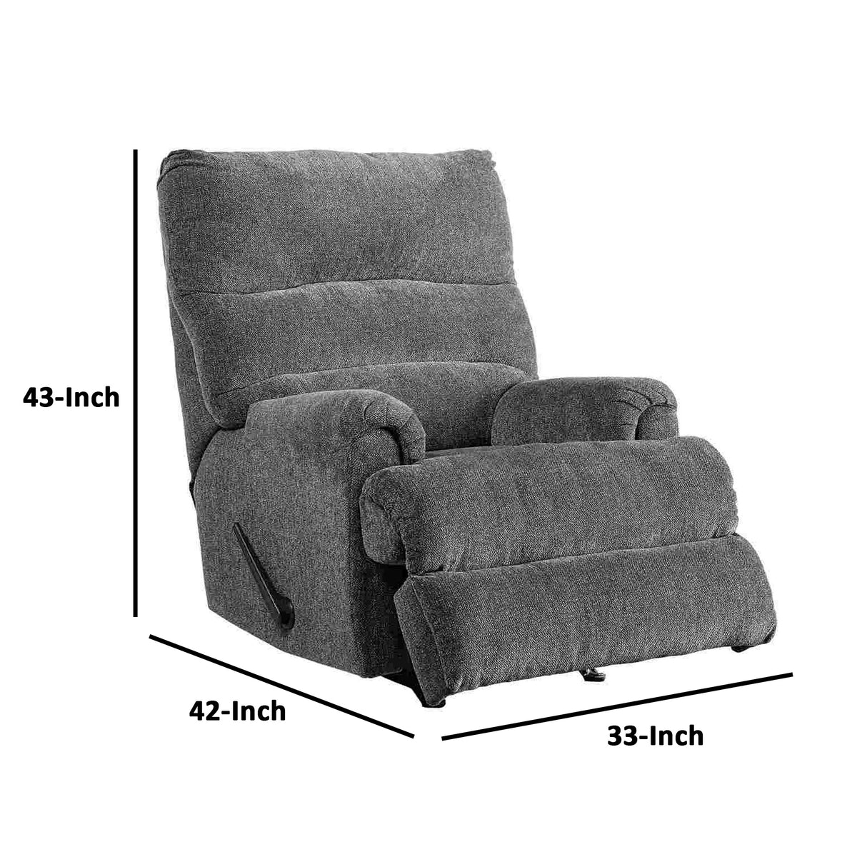 Manual Rocker Recliner with Fabric and Pull Lever, Gray