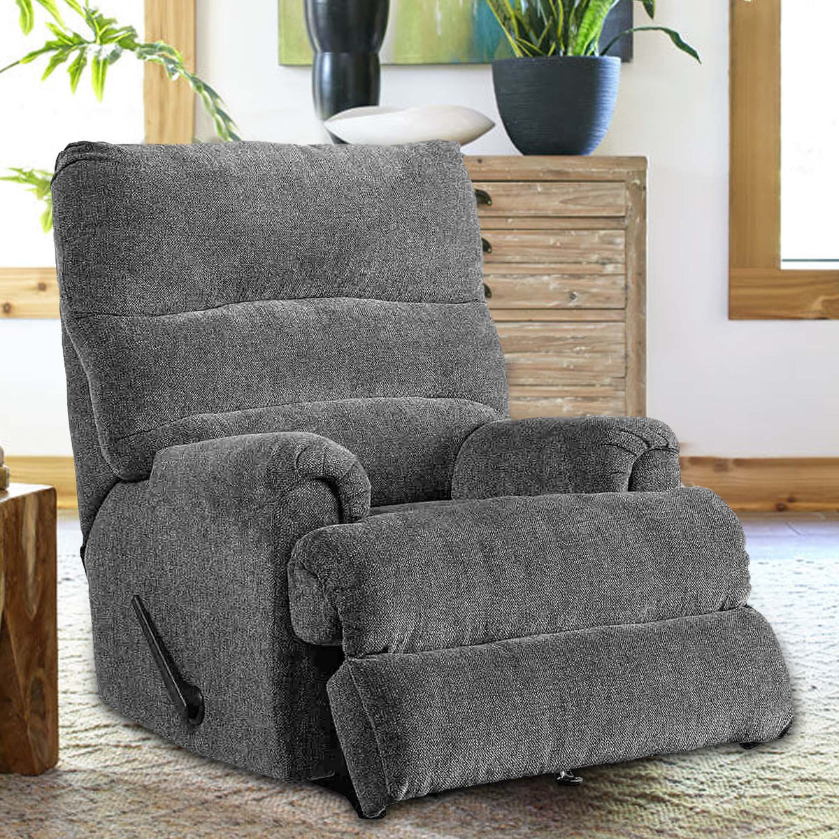Manual Rocker Recliner with Fabric and Pull Lever, Gray
