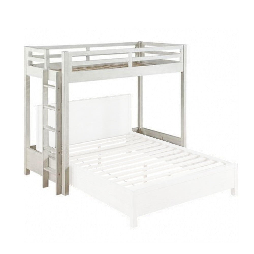 Twin Loft Bed with 1 Queen Bed and Fixed Ladder, White - BM262399