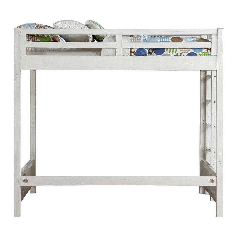 Twin Loft Bed with 1 Queen Bed and Fixed Ladder, White - BM262399