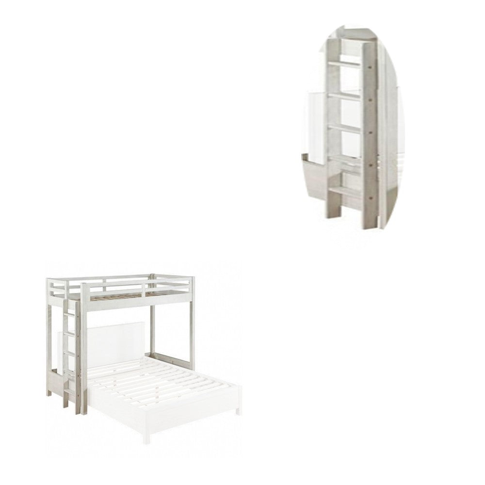 Twin Loft Bed with 1 Queen Bed and Fixed Ladder, White - BM262399