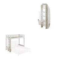Twin Loft Bed with 1 Queen Bed and Fixed Ladder, White - BM262399