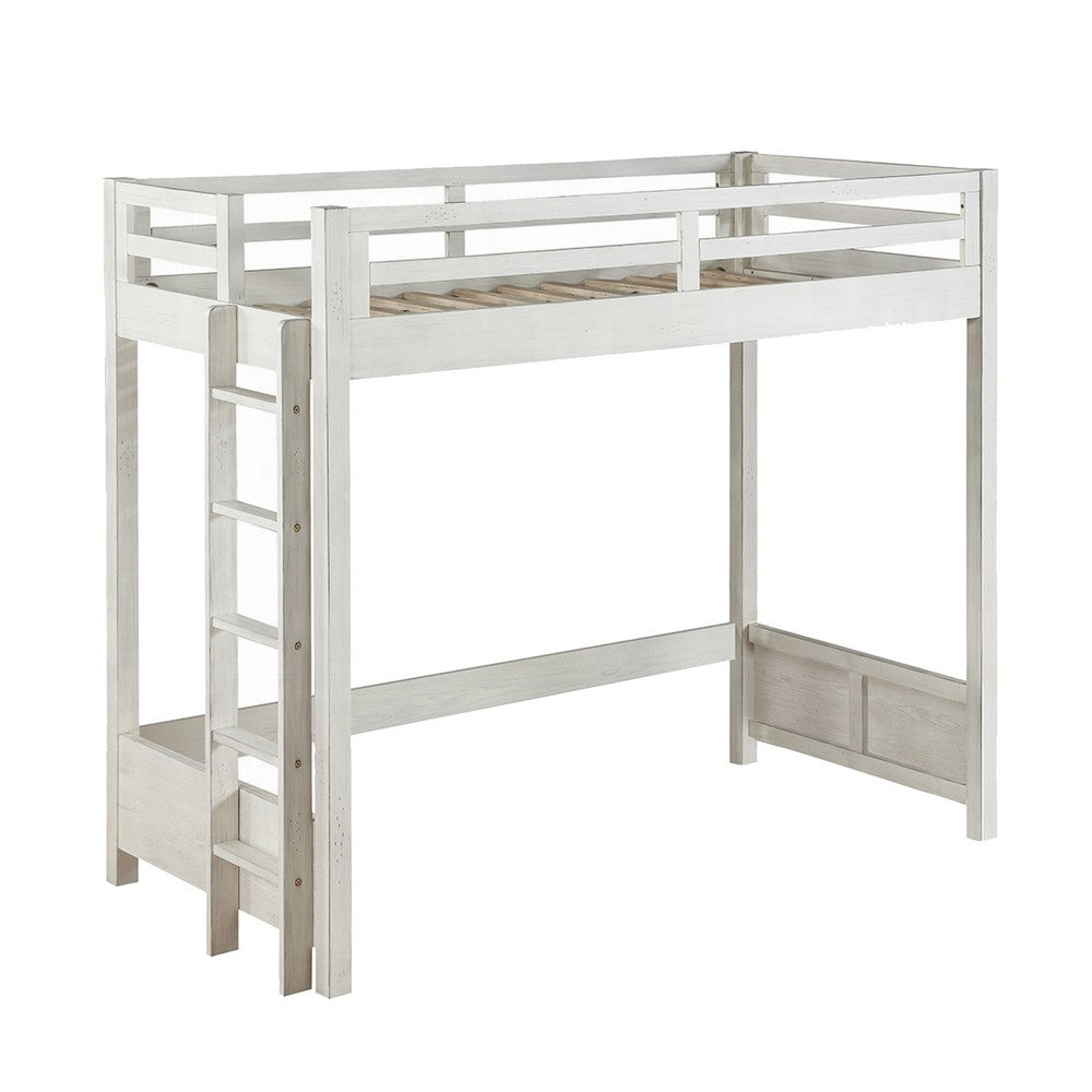 Twin Loft Bed with 1 Queen Bed and Fixed Ladder, White - BM262399