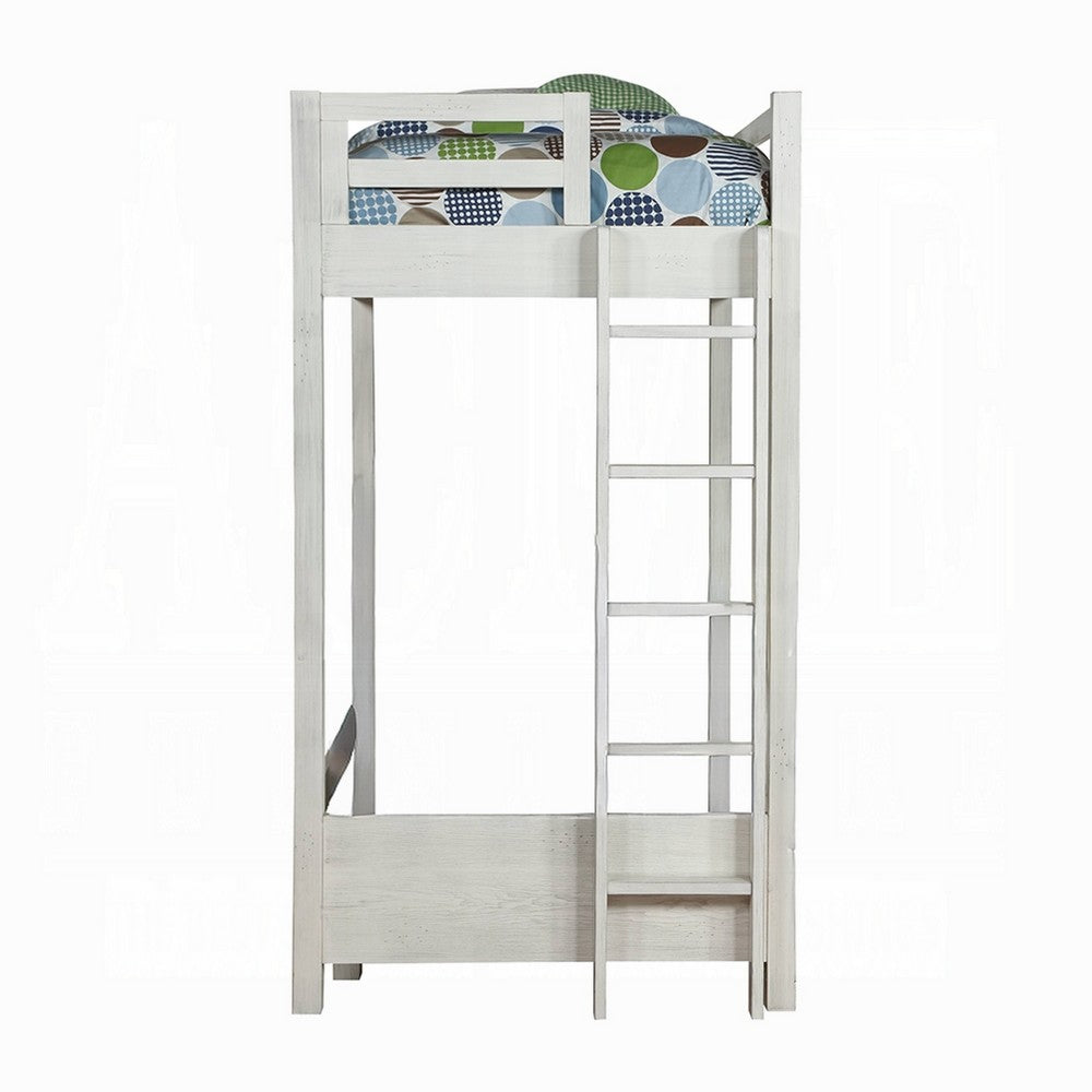 Twin Loft Bed with 1 Queen Bed and Fixed Ladder, White - BM262399