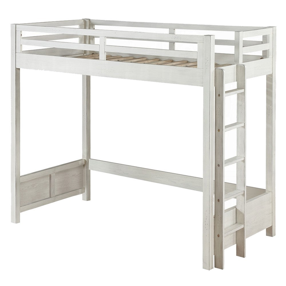Twin Loft Bed with 1 Queen Bed and Fixed Ladder, White - BM262399