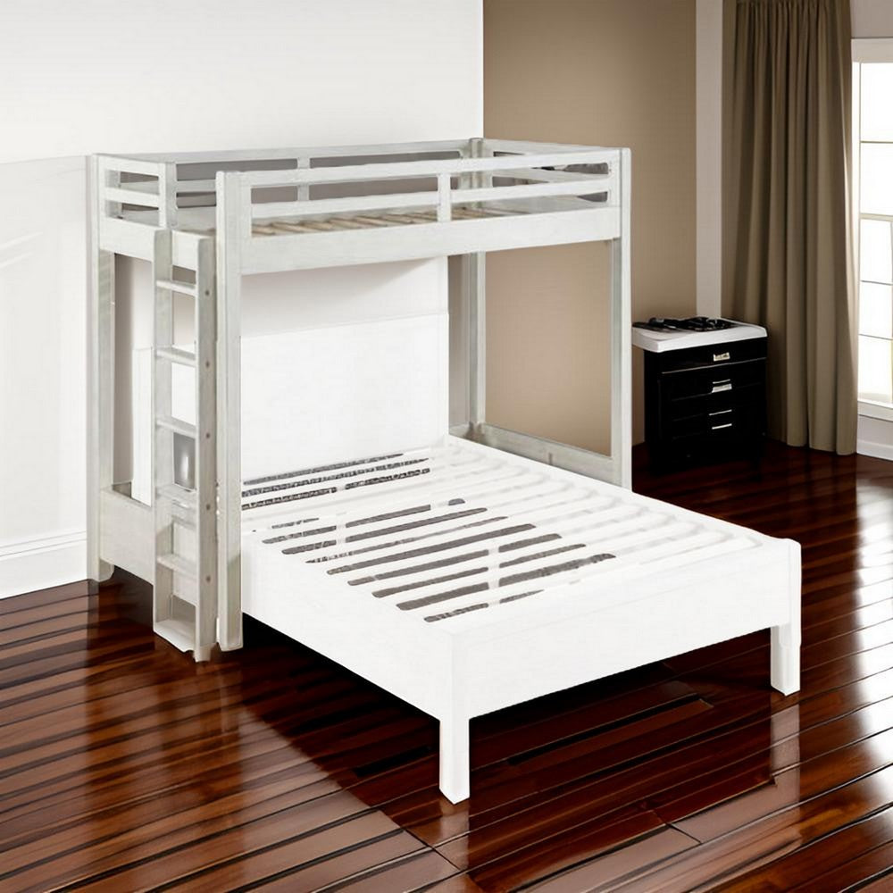 Twin Loft Bed with 1 Queen Bed and Fixed Ladder, White - BM262399