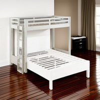 Twin Loft Bed with 1 Queen Bed and Fixed Ladder, White - BM262399