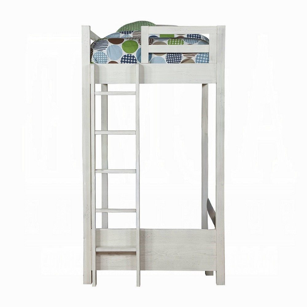 Twin Loft Bed with 1 Queen Bed and Fixed Ladder, White - BM262399