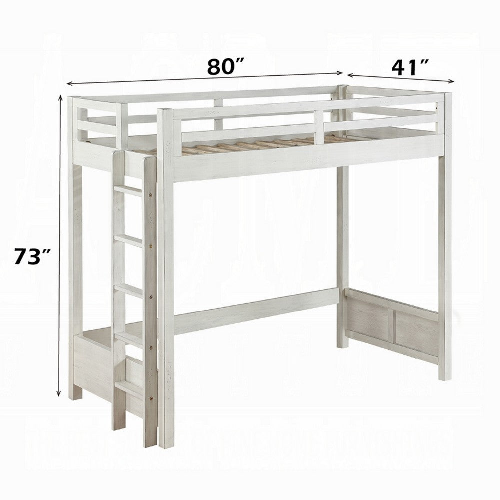Twin Loft Bed with 1 Queen Bed and Fixed Ladder, White - BM262399