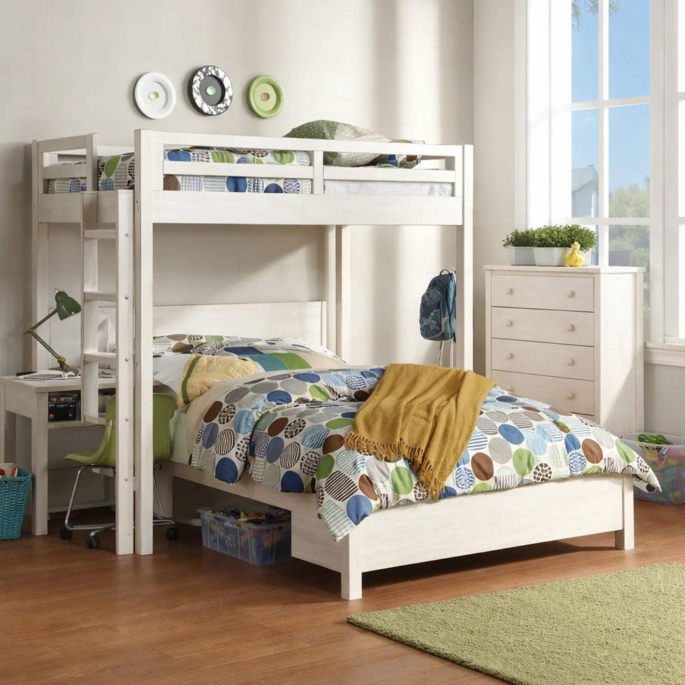 Twin Loft Bed with 1 Queen Bed and Fixed Ladder, White - BM262399