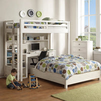 Twin Loft Bed with 1 Queen Bed and Fixed Ladder, White - BM262399
