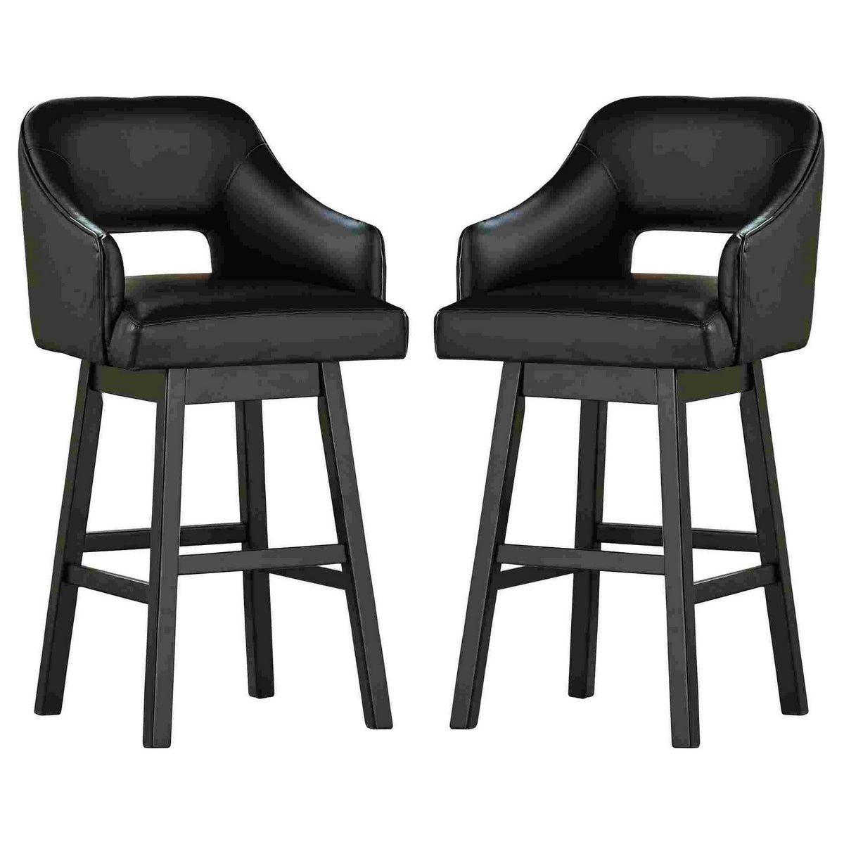 Swivel Barstool with Faux Leather and Countered Back, Set of 2, Black  - BM262476