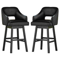 Swivel Barstool with Faux Leather and Countered Back, Set of 2, Black  - BM262476