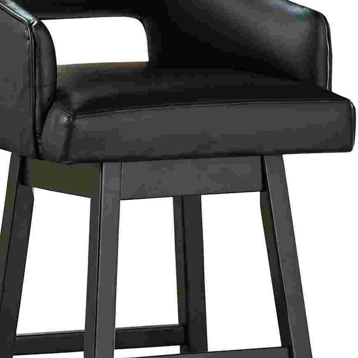 Swivel Barstool with Faux Leather and Countered Back, Set of 2, Black  - BM262476