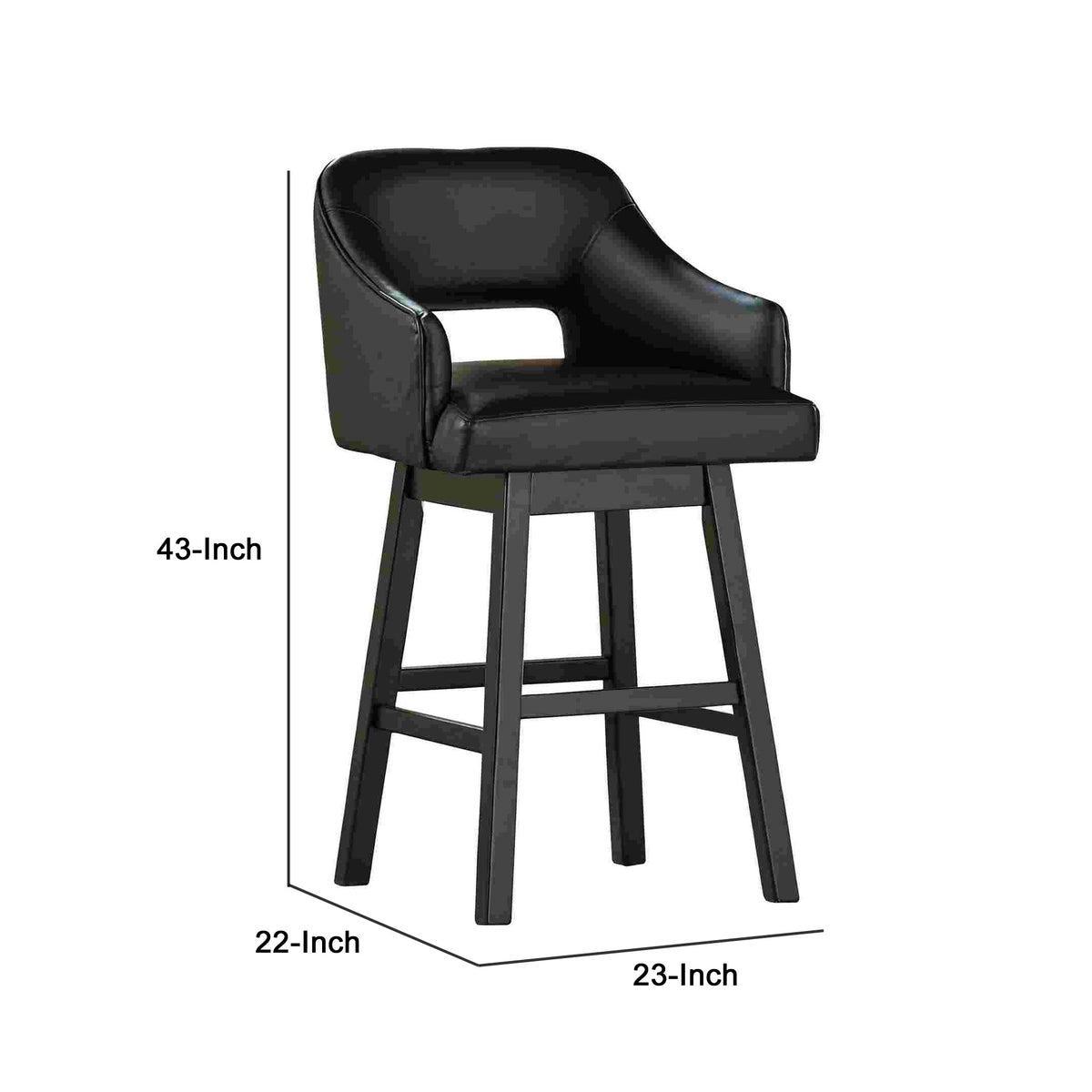 Swivel Barstool with Faux Leather and Countered Back, Set of 2, Black  - BM262476